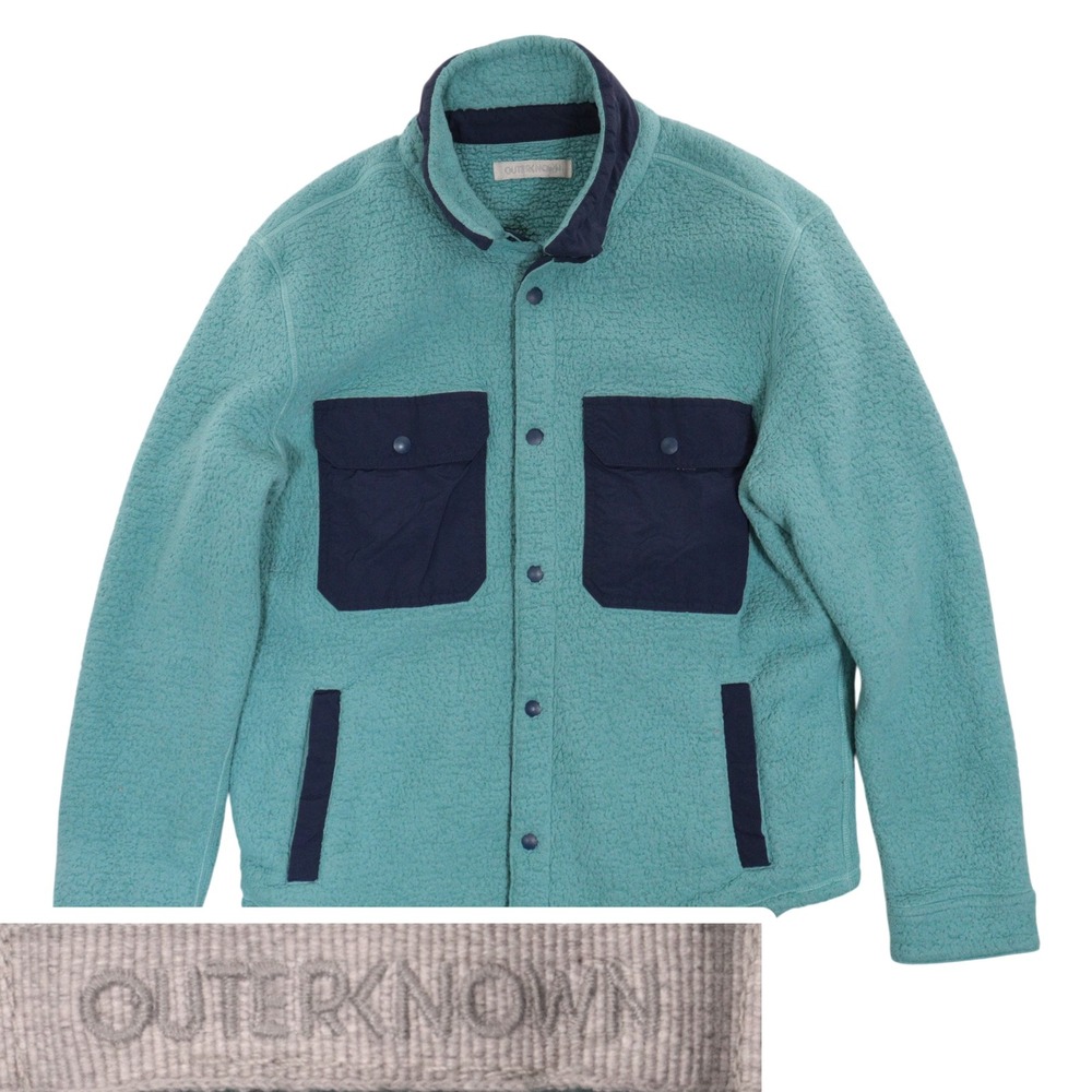 Outerknown Skyline Fleece Jacket Sherpa Snap Front Teal Men L